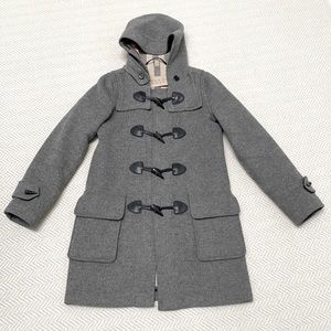 BURBERRY Grey Wool Check-Lined Hooded Duffle Coat  With Toggles